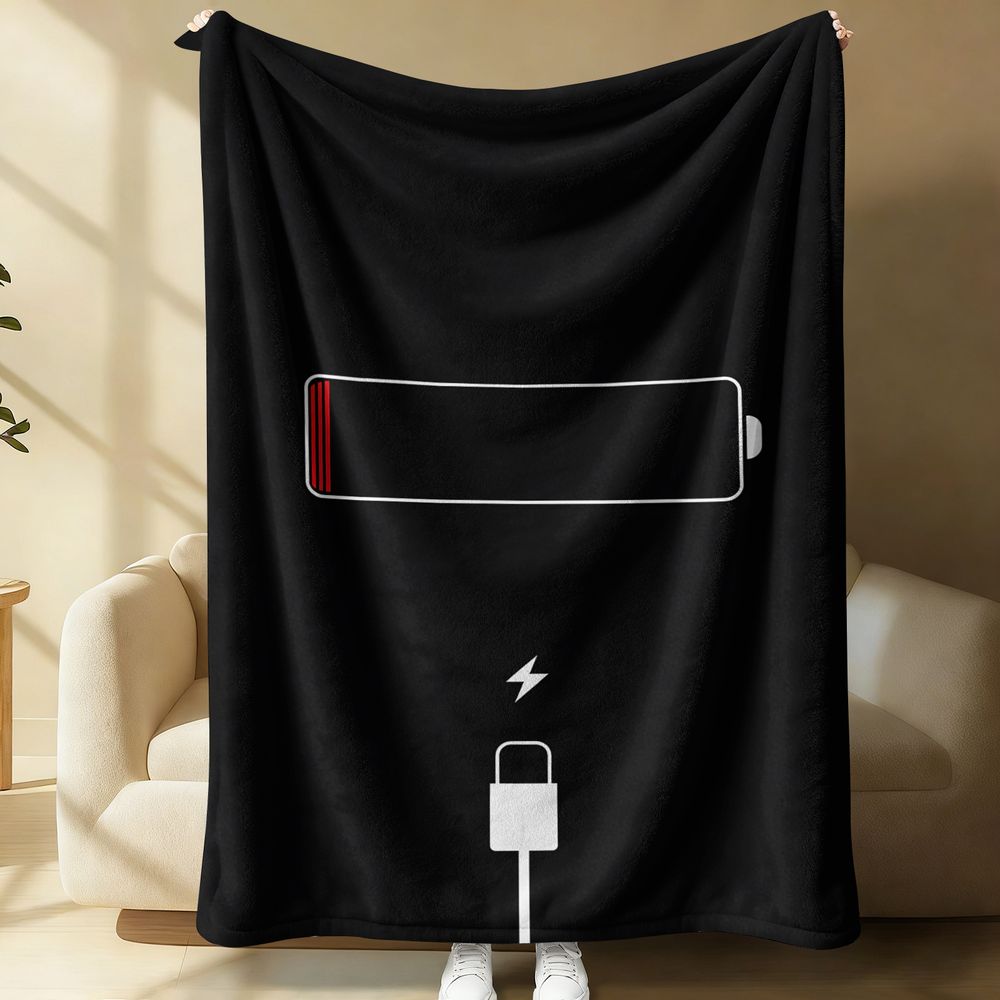 Office Tech Gifts - Minimalistische Flanell-Decke mit Druck des Low-Battery-Lade-Symbol-Icons,