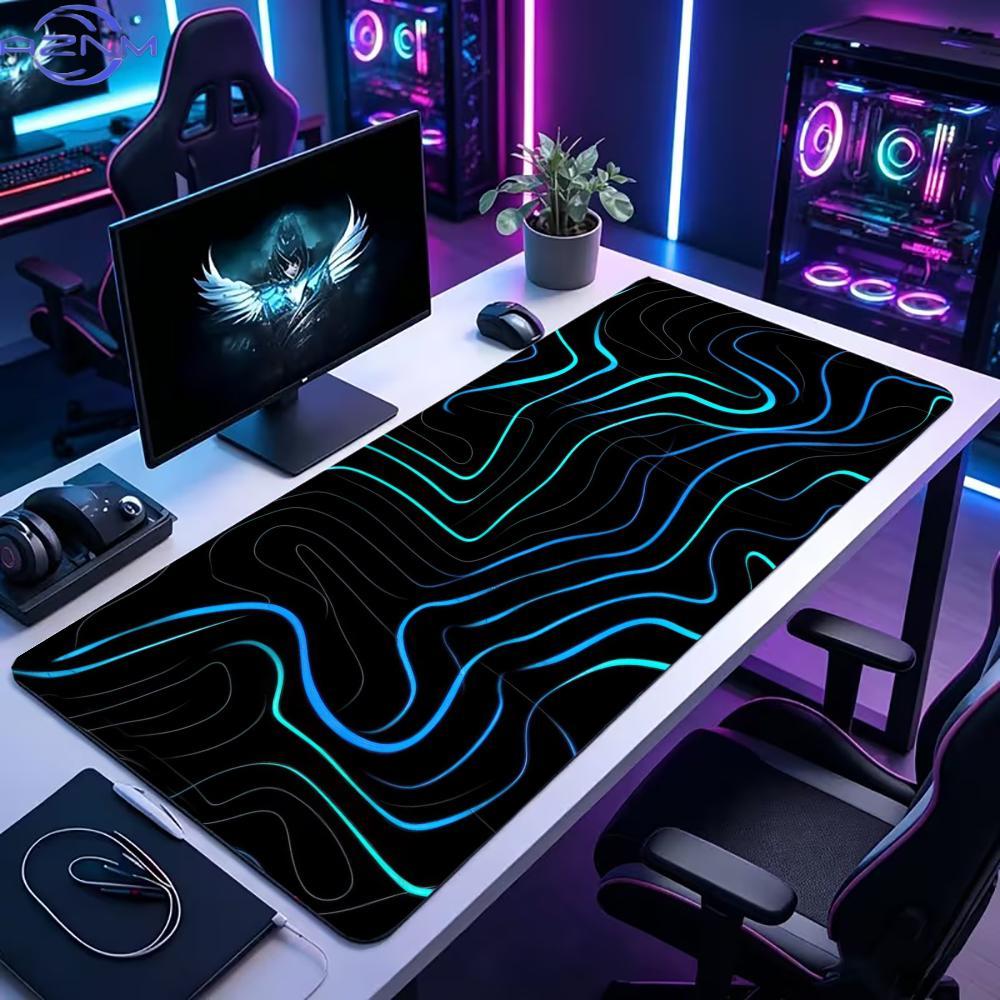 Office Tech Background - Großes XXL Gaming-Mauspad Schreibtischunterlage Tastaturmatte Cyan
