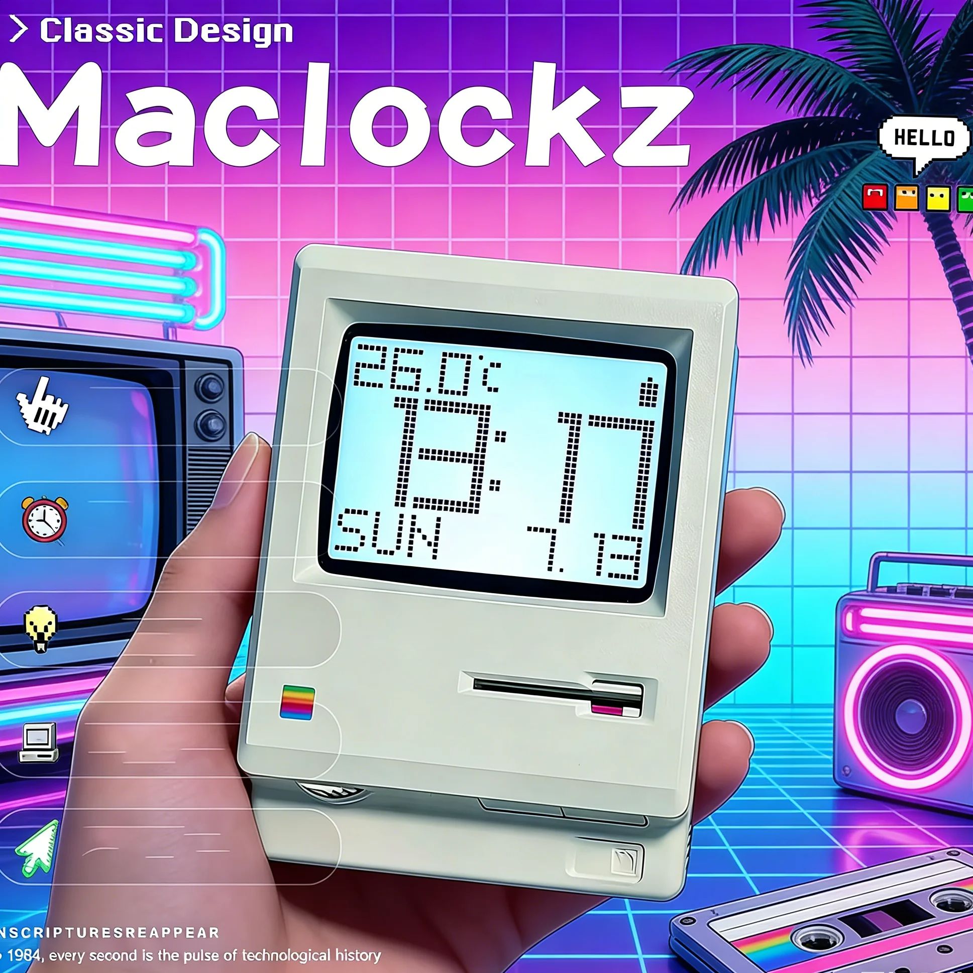 Office Tech Gifts - Retro nostalgischer Maclock-Wecker im Vintage-Computer-Stil, Heimbüro-Dekoration,