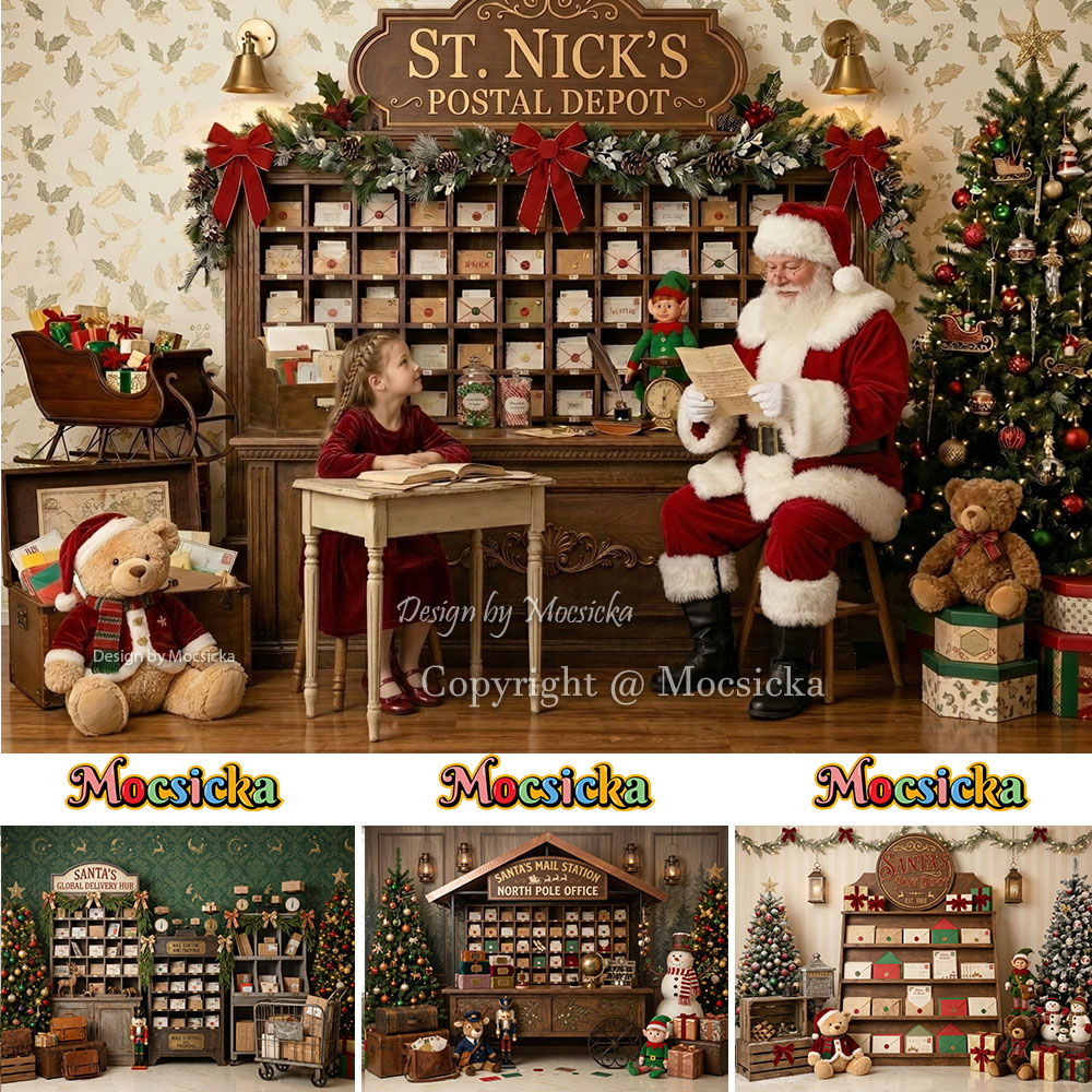 Office Tech Background - Mocsicka Weihnachts-Hintergrund für Fotografie, Nordpol-Postamt, Weihnachtsmann,