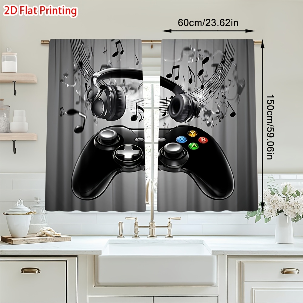 Office Print Tech - 2 Stück Spielcontroller-Vorhänge mit Kopfhörer- und